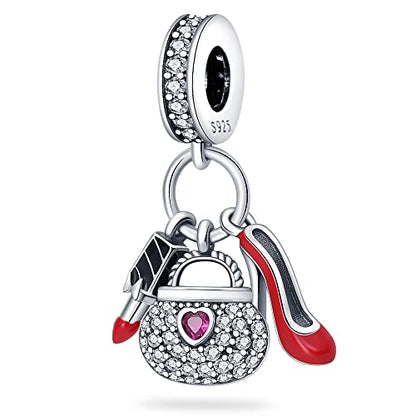 KUNSIR Charms Beads fits Pandora Charm bracelets for Woman 925 Sterling Silver Dangle Pendant Bead Jewelry Beads Gifts Happy Birthday Charms for Women Bracelet&Necklace - style: Charm High Heels, Handbag, Lipstick