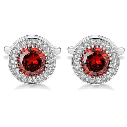 Crystal Cufflinks for Men CZ Cuff Links Sparkle Diamond Gold Ornate Cufflinks for Wedding Groom Best Man - style: Red