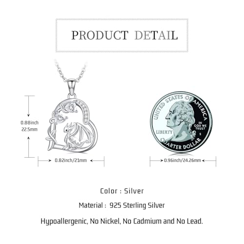 Heart Animal Necklace 925 Sterling Silver Cute Animal Pendant Jewelry Birthday Gifts for Women Girlfriend Mom Animal Lovers - style: Dragon