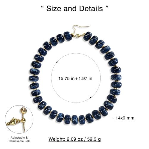 Colorful Chunky Resin Beaded Choker Necklaces for Women | Multicolor Beads, Sturdy Metal Chain, Adjustable, Detachable, Lightweight, Summer Beach Boho, Trendy Statement Jewelry Gift - color: Dark Blue
