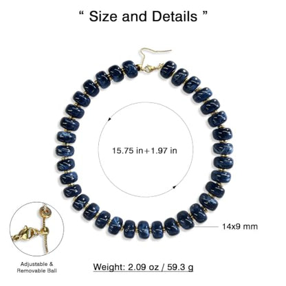 Colorful Chunky Resin Beaded Choker Necklaces for Women | Multicolor Beads, Sturdy Metal Chain, Adjustable, Detachable, Lightweight, Summer Beach Boho, Trendy Statement Jewelry Gift - color: Dark Blue