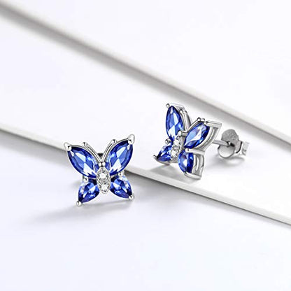 Butterfly Birthstone Stud Earrings - Women 925 Sterling Silver Butterflies Birthstone Stud Earrings Birthday Gift for Women - color: L.December