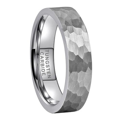 TUTISS 6mm 8mm Silver/Black/Gunmetal/Gold/Rose Gold Hammered Tungsten Rings for Men Women Couple Fashion Jewelry Engagement Wedding Bands Matte Finish Comfort Fit - color: 6mm Silver Tungsten