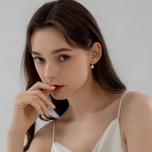 Pearl Earrings for Women Minimalist Pearl Drop Earrings Elegant Leverback Dangle Earrings Wedding jewelry Bridesmaid Gifts - style: oval pearl-8mm(small)