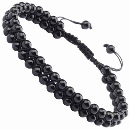 MASSIVE BEADS Double Layer Natural Chakra Healing Power Crystals Macrame Bracelet Yoga Stone Beads Gemstone Meditation Relax Anxiety Bangle for Unisex Women Men - color: Black Onyx, size: 4mm