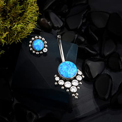 G23 Solid Titanium Belly Button Rings for Women Bezel Cluster 14G Implat-Grade Hypoallergenic Navel Rings Cute 14g Belly Rings - color: B-Blue Opal