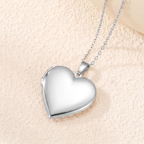 PHOCKSIN Personalized Locket Necklace for Women Photo Necklace with Customized Picture Birth Flower Birthstone Customizable Birthday Gifts - color: #18-Heart Silver Birthflower