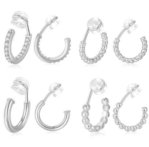PLOMFOV Clip On Hoop Earrings for Women 14K Gold Plated Non Pierced Earrings Clip On Hoops Small No Piercing Fake Hoop Earrings 14mm - color: Silver