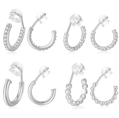 PLOMFOV Clip On Hoop Earrings for Women 14K Gold Plated Non Pierced Earrings Clip On Hoops Small No Piercing Fake Hoop Earrings 14mm - color: Silver