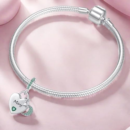 12 Months Birthstone Heart Charm Moon and Star Pendant Bead Compatible with Pandora Bracelet Women - style: May