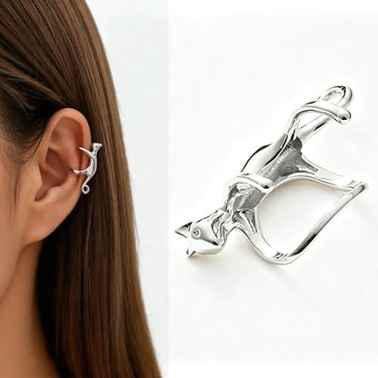 Sterling Cat Ear Cuff for Women, Cute No Piercing Cat Climber Earrings, Dainty Animal Crawler Cartilage Gifts - color: Silver