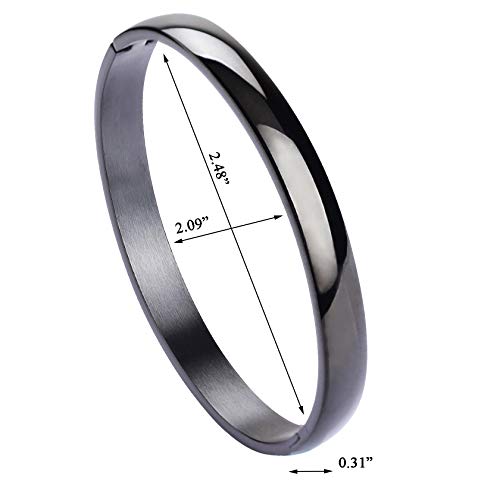 Womens Bangle 8MM Stainless Steel Bracelet Oval Polished Finish Cuff Bangle 6.7" - color: A3-Black