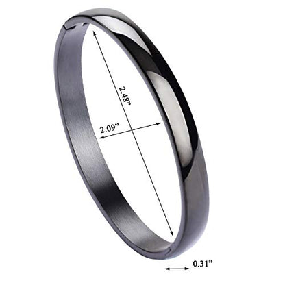Womens Bangle 8MM Stainless Steel Bracelet Oval Polished Finish Cuff Bangle 6.7" - color: A3-Black