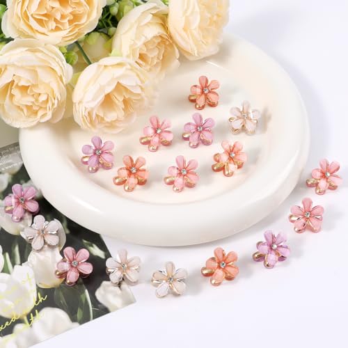 CWJCYTNSN Small Crystal Flower Hair Claw Clips, 0.8" Mini Metal Bangs Pins for Thick Curly Hair - 16PCS Hair Accessories for Women & Girls - color: Rhinestone Flower