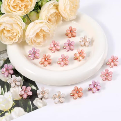 CWJCYTNSN Small Crystal Flower Hair Claw Clips, 0.8" Mini Metal Bangs Pins for Thick Curly Hair - 16PCS Hair Accessories for Women & Girls - color: Rhinestone Flower