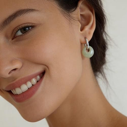 Jade Earrings for Women Chunky Hoop Double Hoop Jade Dangle Earrings Crystal Huggie Jewelry - color: A2:silver white jade earrings