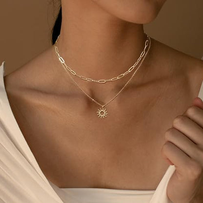 MFRYK Gold/Silver Necklaces Stack For Women,14K Gold/Sterling Silver Plated Simple Layered Choker Necklaces For Women,Stackable Multilayer Pearl Cross Disc Circle Pendant Cuban Herringbone Snake Paperclip Chain Necklaces Set Jewelry Gift for Women - style