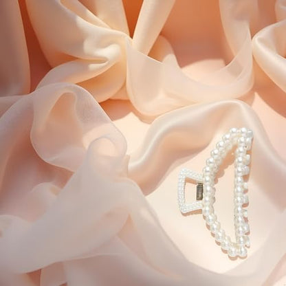 1Pc White Large Hair Clip for Thick Hair, Girls Claw,Big Hair Clips Hair Claws for Thin, Hair Claws Clips For Hair,Faux Pearl Claw Clips,Neutral Hair Clips Large Jaw Clip
