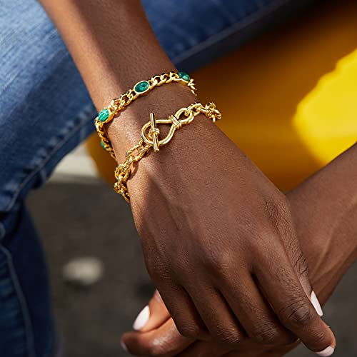 FRUMOS Dainty Layering Bracelets for Women 18 k Gold Plated Fashion Adjustable Chunky Cuban Paperclip Link Chain Bracelets Jewelry for Women Gift - color: Twisted thick Bracelets