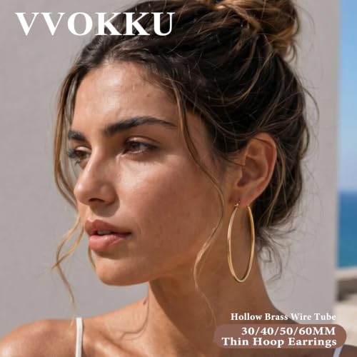2MM S925 Sterling Silver Hoop Earrings Thin Gold Large Hoop Earring Lightweight Hypoallergenic Big Silver Thin Hoops Earring Gold Hoops Earrings for Women 30/40/50/60 MM - color: 60mm-Gold