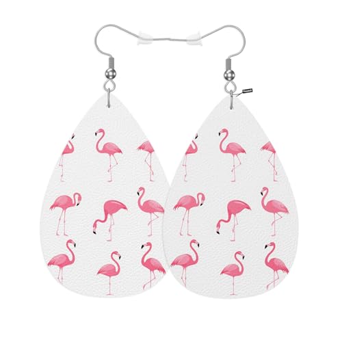 Pink Flamingo Teardrop Earrings For Women Friends Cute Tropical Jungle Flamingo Dangle Earrings Water Drop Earrings Leather Earrings - color: Pink Flamingo