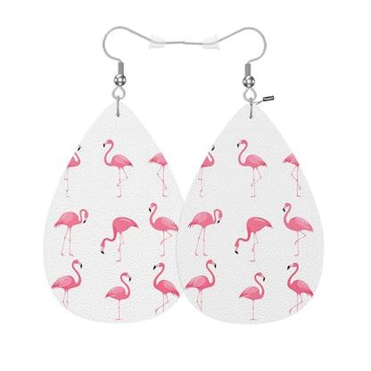 Pink Flamingo Teardrop Earrings For Women Friends Cute Tropical Jungle Flamingo Dangle Earrings Water Drop Earrings Leather Earrings - color: Pink Flamingo