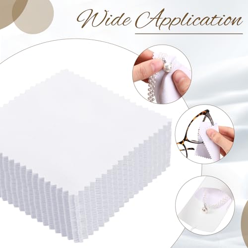 120 Pcs Microfiber Jewelry Pouch 8 x 8cm Jewelry Packaging Bag Gift Bow Tie Bracelet with Cleaning Cloth (White) - color: White