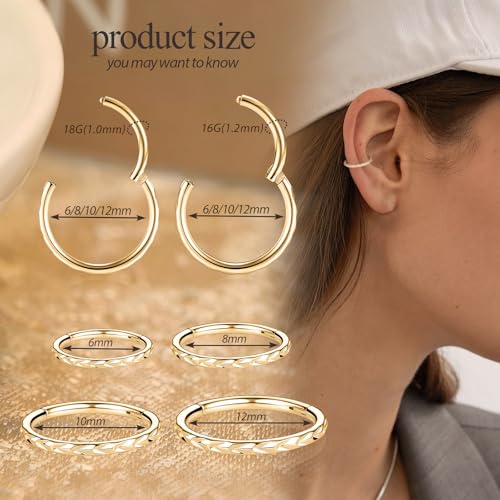 PEAKLINK 16G Arrow Nose Hoop Ring Conch Helix Cartilage Earring Hinged Segment Seamless Clicker Ring Surgical Steel Septum Jewelry Rook Daith Lip Tragus Piercing Jewelry for Women Men - color: Side Arrow,Gold
