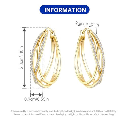 925 Sterling Silver Hoop Earrings for Women, Small and Large Trendy Hoops Hypoallergenic Huggie Earrings Statement Fashion Jewelry Gifts for Sensitive Ear - Double Loop - color: Gold,1.10 in-Large Hoops