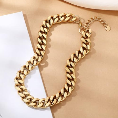 FEEL STYLE Chunky Gold Necklace for Women - 14K Gold Plated 10mm/14mm Cuban Link Chain & 8mm O-Link Chunky Necklace Fashion Jewelry Adjustable - color: Gold Chain, style: 14MM Cuban Link Chain