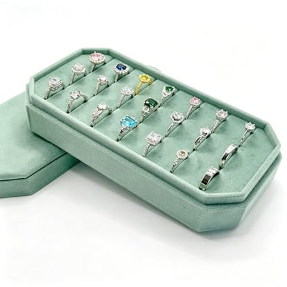 Velvet Ring Organizer Box - Ring Jewelry Box for Rings Earring, Jewelry Tray Rings holder Display Case for Girl Women (8.07"x4.13"x2.16") -PRB024-Mint Green - color: Mint Green