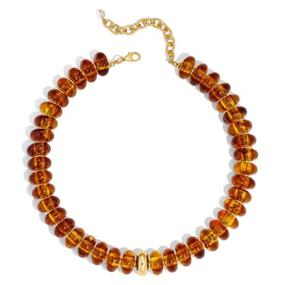 Chunky Colorful Bead Necklace Summer Fashion Statement Boho Beaded Chunky Necklace for Women Adjustable Length Lightweight Cool Suitable for Beach Vacation Daily Wear & Summer Parties - color: Amber