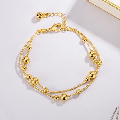 Womens Anklet 925 Sterling Silver Layered Anklet Bracelet Dainty Beaded Foot Chain Adjustable Summer 24k Gold Plated Beach Jewelry Gift - color: Snake Chain Gold