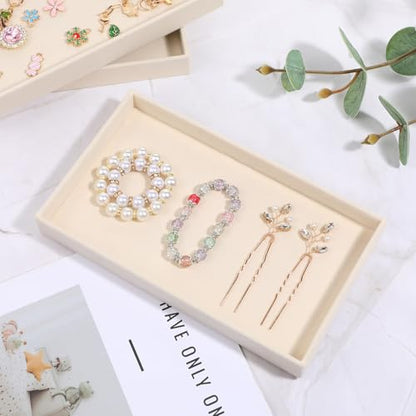 12 Pcs Velvet Jewelry Tray, 8.3x5x1 Inches Stackable Jewelry Drawers Organizer Trays JewelryStorage Display Trays for Necklace, Earring, Ring, Bracelet (Beige)