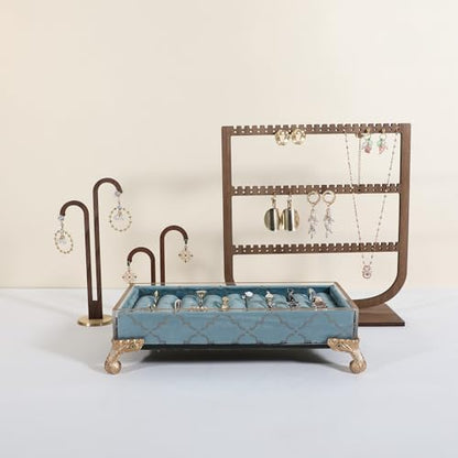 velvet slots Ring holder for jewelry organizer, Earring ring display stand for selling, felt ring jewelry holder tray showcase【Velvet slots Ring Holder-Light blue】 - color: Light blue
