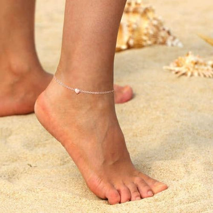 ChicSilver Personalized 925 Sterling Silver Tiny Heart/Moon/Star/Sun/Dot/Triangle Anklets Simple Dainty Foot Jewelry for Women, Silver/Gold Plated/Rose Gold Plated - style: Rose Gold Heart