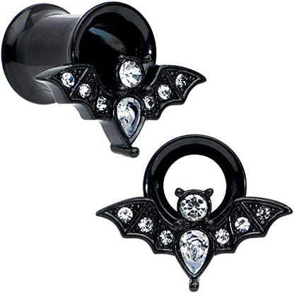 Body Candy Womens 2Pc PVD Stainless Steel Bat Double Flare Tunnel Plug Earring Ear Plug Gauges Set of 2 - style: 6mm (2 Gauge)