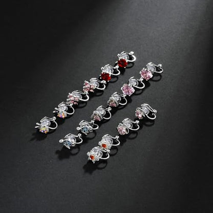 Tornito 10-15 Pairs Clip on Stud Earrings Non Pierced Teardrop Round Square CZ Pearl Twist Knot Flower Butterfly Heart Star Rainbow Cat Opal Clip on Earrings for Women - color: F: 10 Pairs Silver Tone