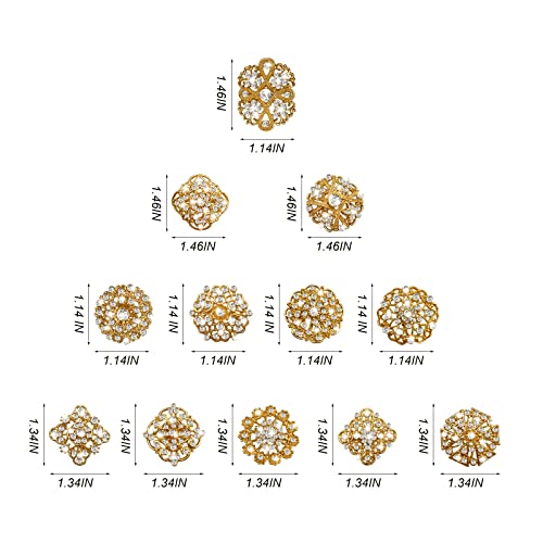 Yhsheen Rhinestone Brooches Crystal Brooch Pins, Pearl Crystal Wedding Bouquet kit Set (Gold-14pcs)… - color: Gold-14pcs