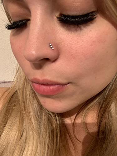 Longita 20g Nose Rings Hoop L Shape Nose Studs Stainless Steel Nose Screw Bone Flat Top Diamond Opal Heart High Nostril Piercing Jewelry Silver Rose Gold Black Pack for Women Men - color: 22- silver