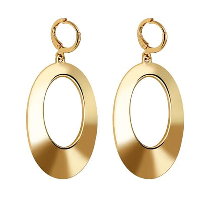 Dangle Hoop Earrings for Women,14k Gold/Silver Plated Geometric Hoops Earrings with High Polished Surface,Hypoallergenic Huggie Drop & Dangle earrings for Women - color: Oval-G