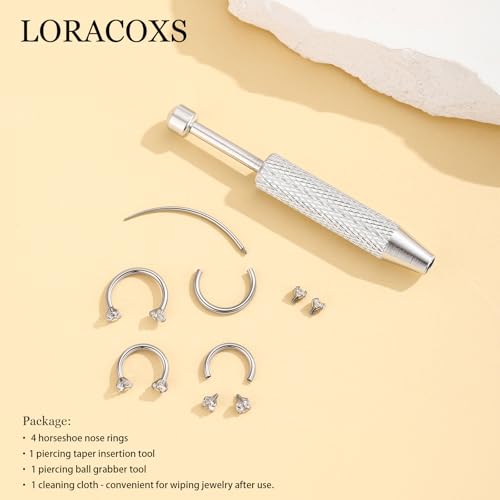 Horseshoe Nose Ring for Women, 20G 18G 16G Surgical Steel Nose Hoops, Multi-Purpose Nose Piercing Jewelry for Cartilage Helix Tragus Labret Septum Lips Ears - color: 16G-Silver 8MM&10MM