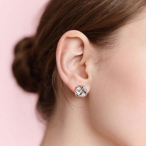 Love Knot Stud Earrings for Women Gold Plated Knot Earrings Geometric Twisted Statement Earrings Trendy Jewelry - color: Silver 15mm Knot