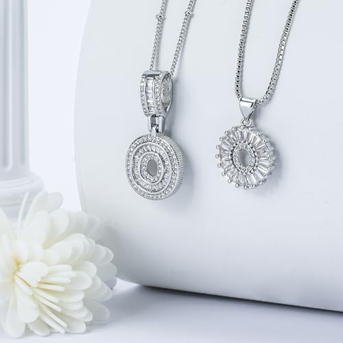 14K Gold Plated Alphabet Necklace Cubic Zirconia Letter Pendant, Personalized Name Jewelry Gift for Women, Customizable A-Z, Birthday/Mothers Day Gifts for Womens - color: White Gold, style: Style-O