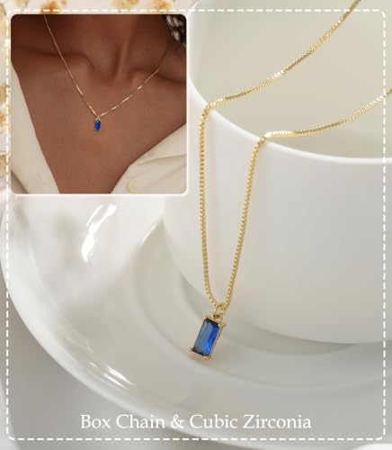 FUNEIA Diamond Necklaces for Women 14K Gold Plated Emerald Birthstone Necklace for Women Mothers Dainty Gold Necklace Blue Green Cubic Zirconia Pendant Necklace Birthday Gifts for Women Jewelry - color: 09. September(Sapphire)