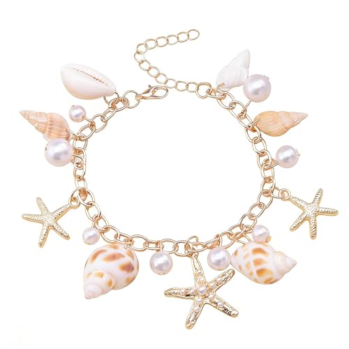Shell Starfish Necklace Bracelet for Women Conch Statement Chunky Necklace Mermaid Costume Beach Jewelry - color: bracelet