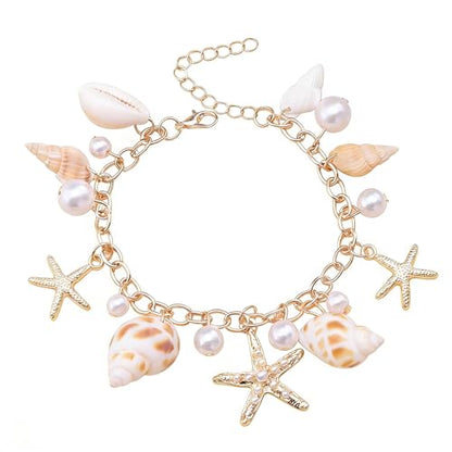 Shell Starfish Necklace Bracelet for Women Conch Statement Chunky Necklace Mermaid Costume Beach Jewelry - color: bracelet