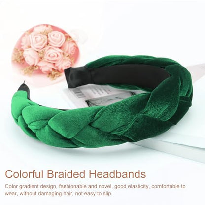 DRESHOW Braided Headbands for Women Velvet Hair Hoop Elastic Criss Cross Hair Bands Accessories - color: 01 Pc Velvet Braided: Emerald Green