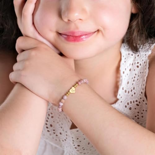 Ritach Initial Bracelets for Girls Kids - Pink Zebra Natural Stone Disc/Heart Initial Bracelet Adjustable Gold/Silver Beaded Bracelets for Girls Kids Teen Girl Jewelry Birthday Gifts - color: G-Heart