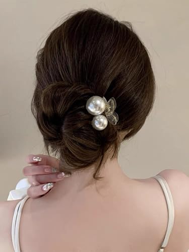 Pearl Hair Clips for Women, Small Hair Claw Clip Strong Hold,Mini Banana Jaw Clip Barrettes Nonslip,Hair Accessories Set Birthday Wedding Gift for Girl Thick Thin Curly Hair(5 PCS) - size: 1 Count (Pack of 5)